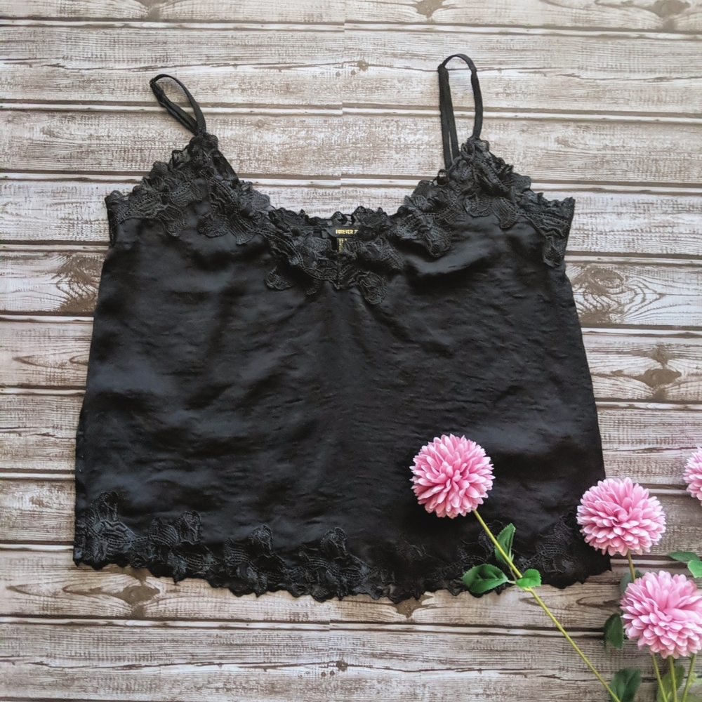 Basic Black Lace-trim Relax Cami